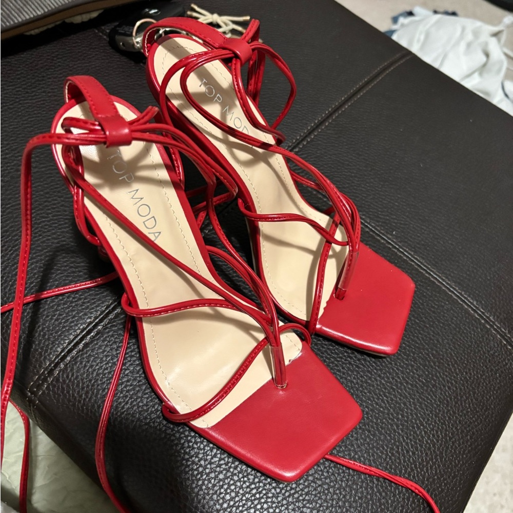 TOP Moda Women's Bold Red Lace-Up Heels